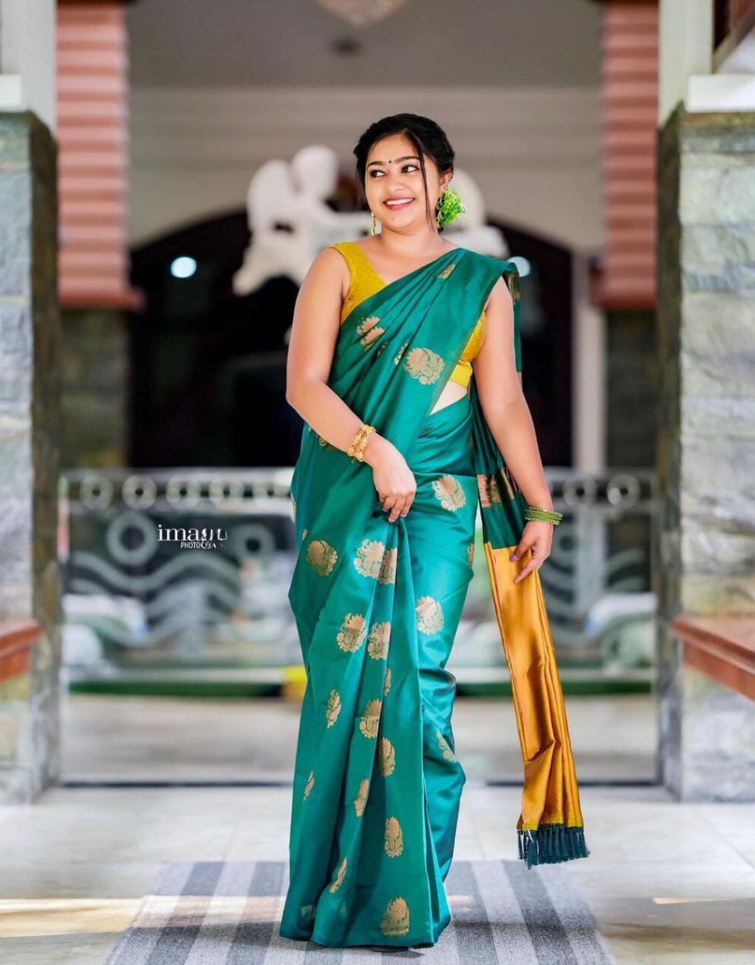 Grey with Teal Green Soft Silk Saree