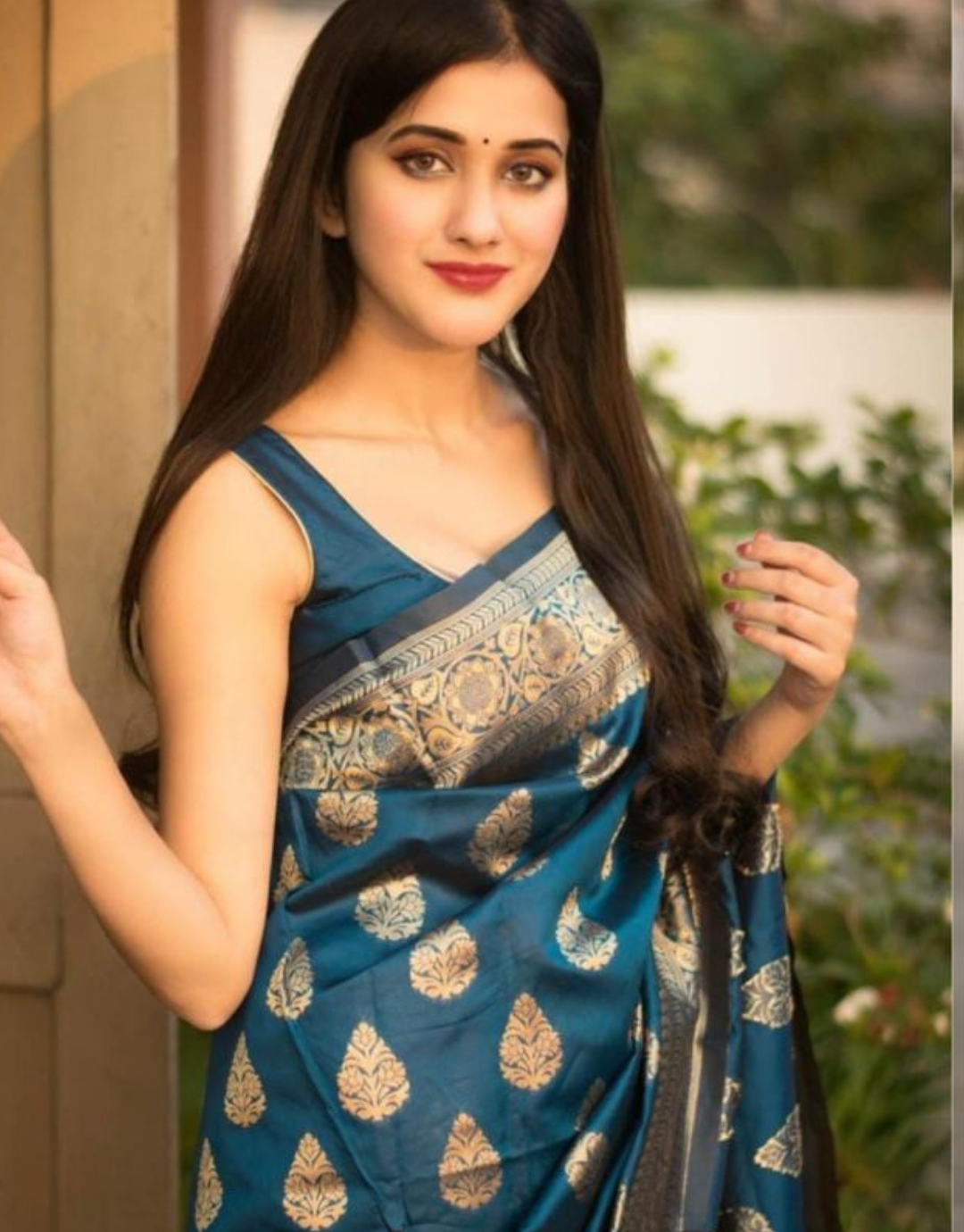 Jaanvi Fashion Women Banarasi Silk Saree Blue in Surat at best