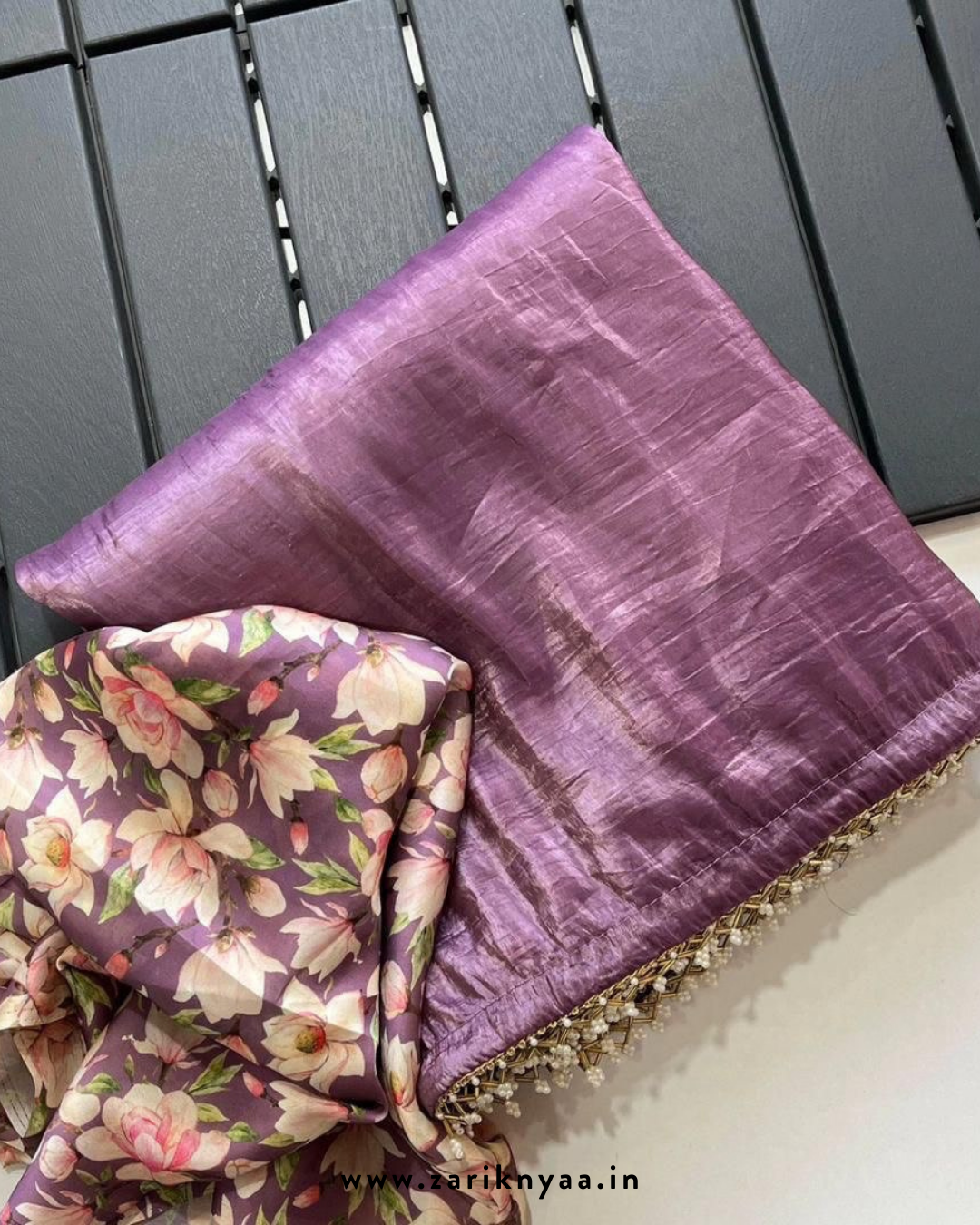 SabysaSachi Chinon Fabric Saree Diamond Work Lace With Elegent Blouse