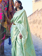 Aditi Pista Royal Traditional Blended Silk saree WIth Mesmorising Blouse Piece