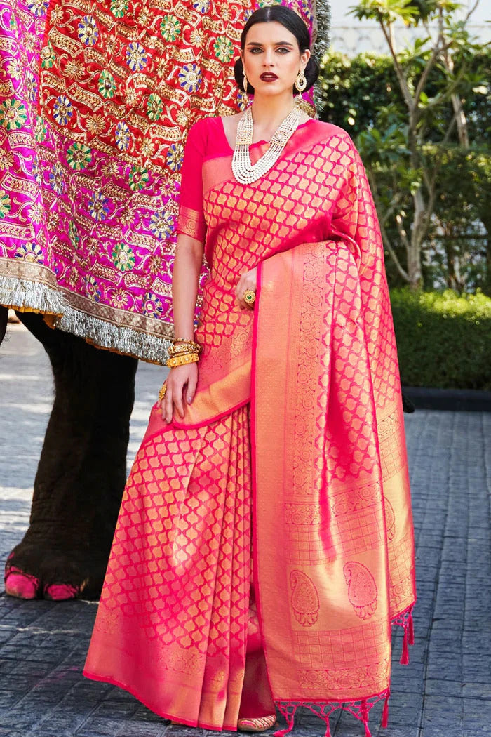 Navya Pink Soft Silk Saree – Zariknyaa