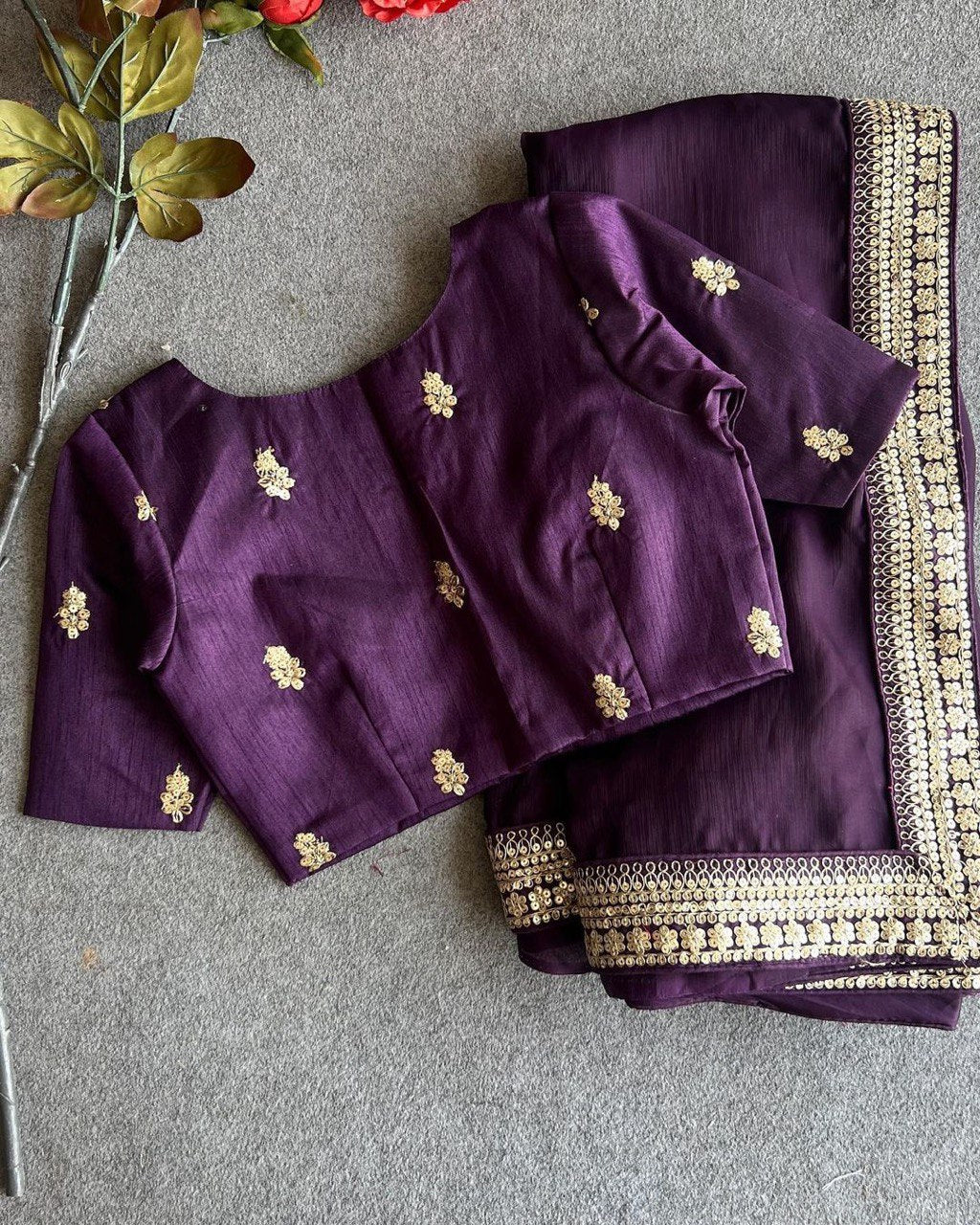 Breathtaking PURPLE Embroidery Work Soft Silk Saree With Demanding Stiched-Blouse Piece