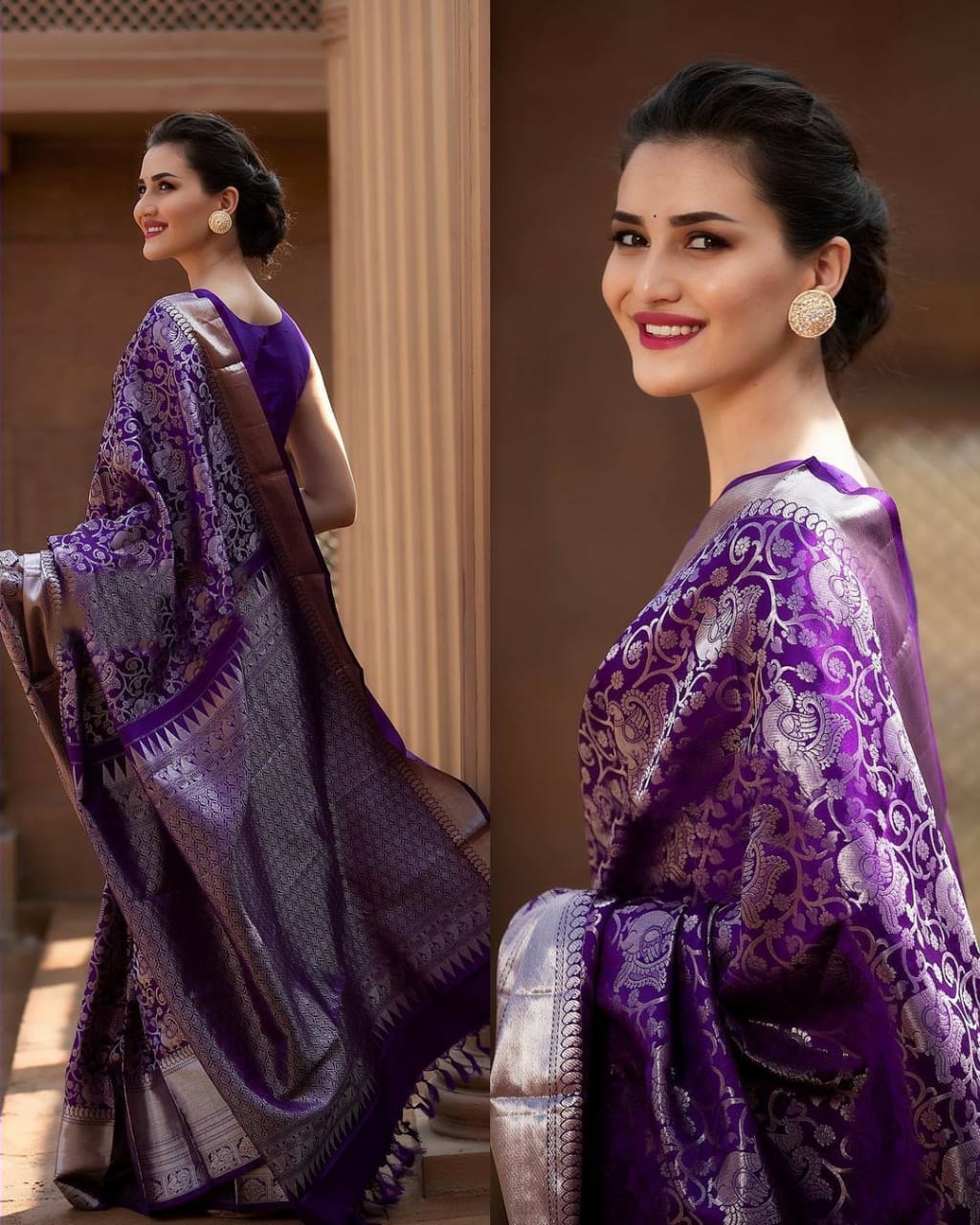 Reeva Purple Soft Banarasi Silk Saree With lovely Blouse Piece