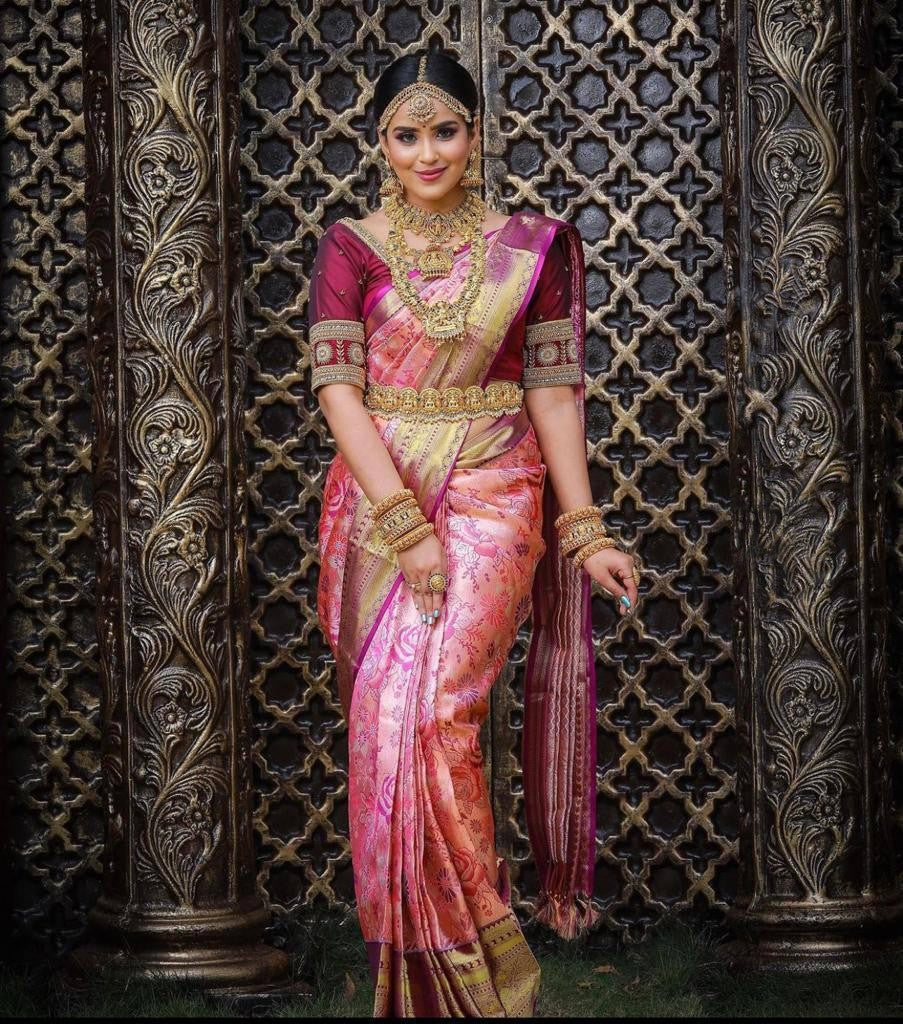 Yashvi-Pink Pink Soft Banarasi Silk Saree With Tempting Blouse Piece