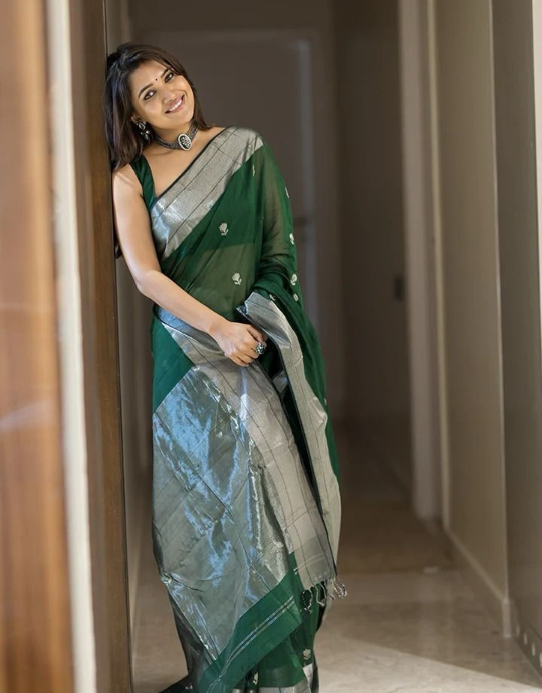 Vishwa Green Linen Cotton Saree