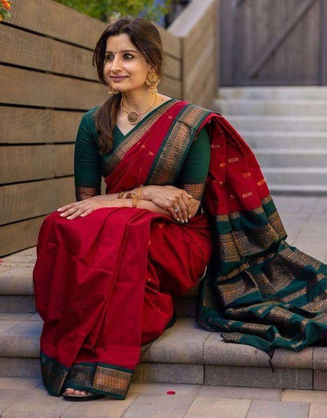 Red Silk Saree with Green Blouse | Silk saree Design 2021