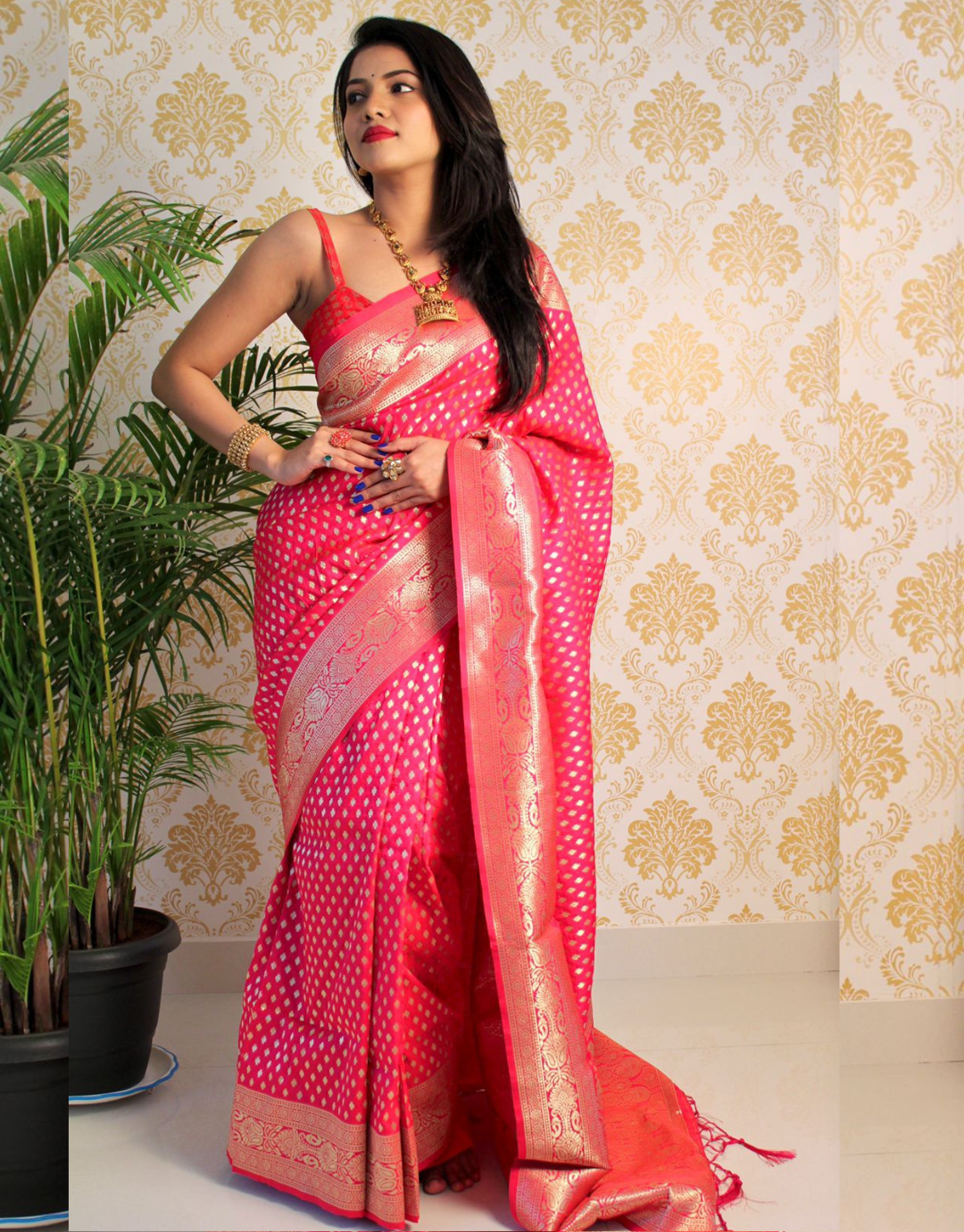 Shree Raspberry Pink Banarasi Silk Saree