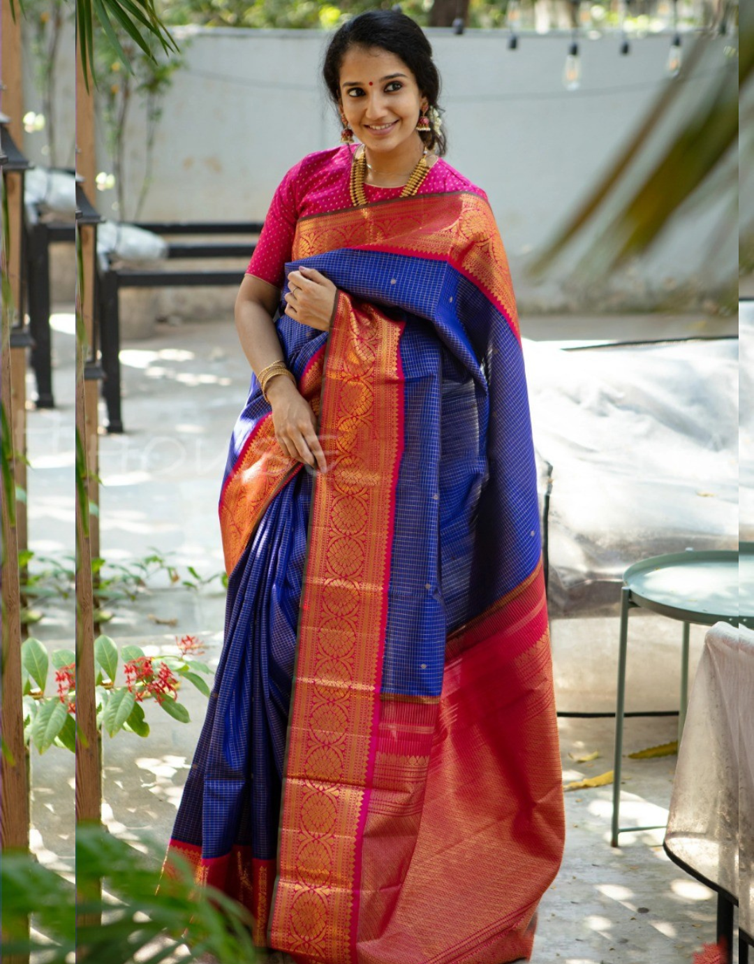 Heena Blue Kanchipuram Silk Saree With Attached Blouse