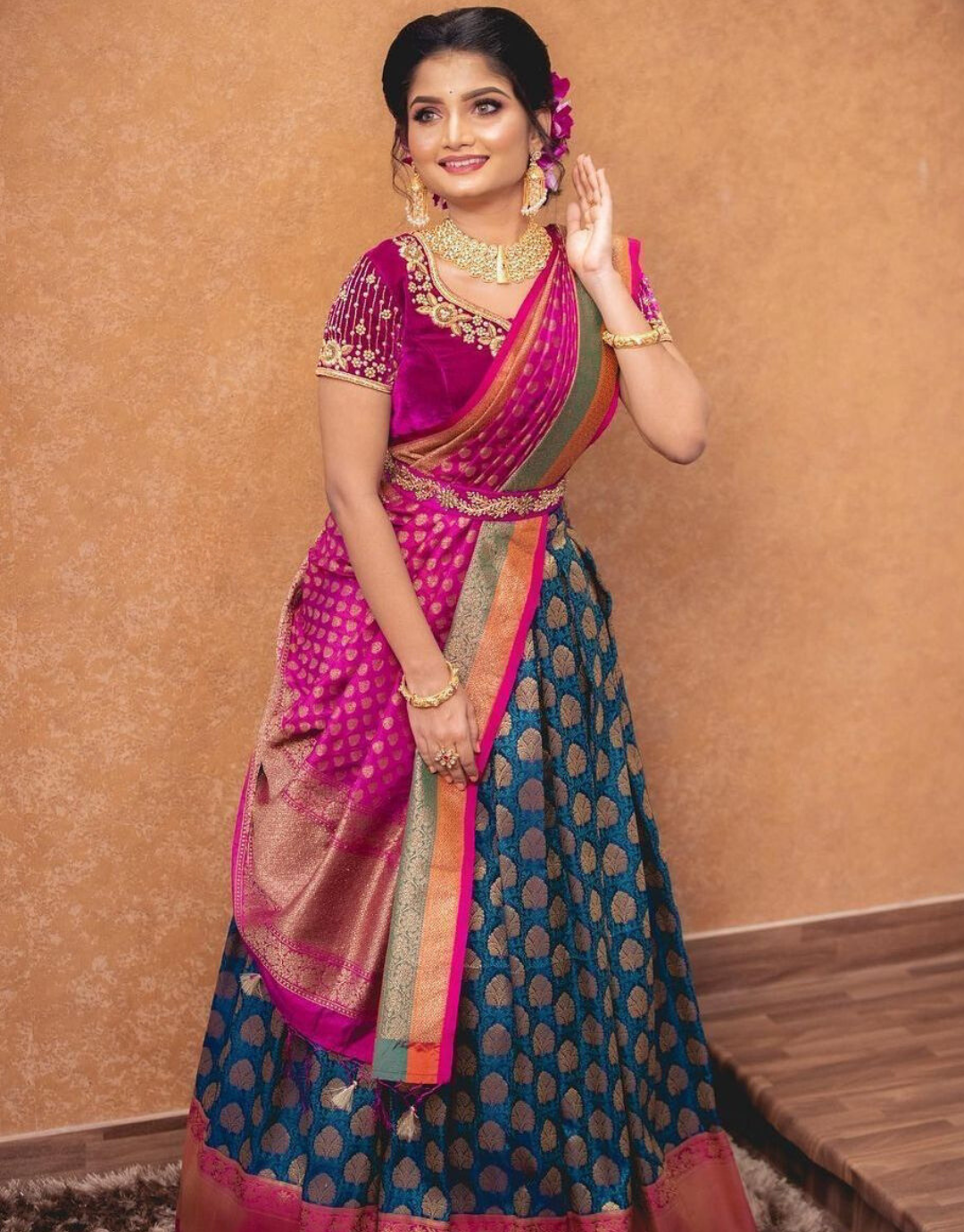 Shop Teal Lehenga Style Saree Online : 102773 -