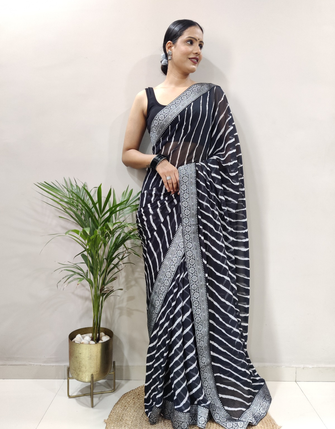 Dhara Black Soft Silk Laheriya Saree