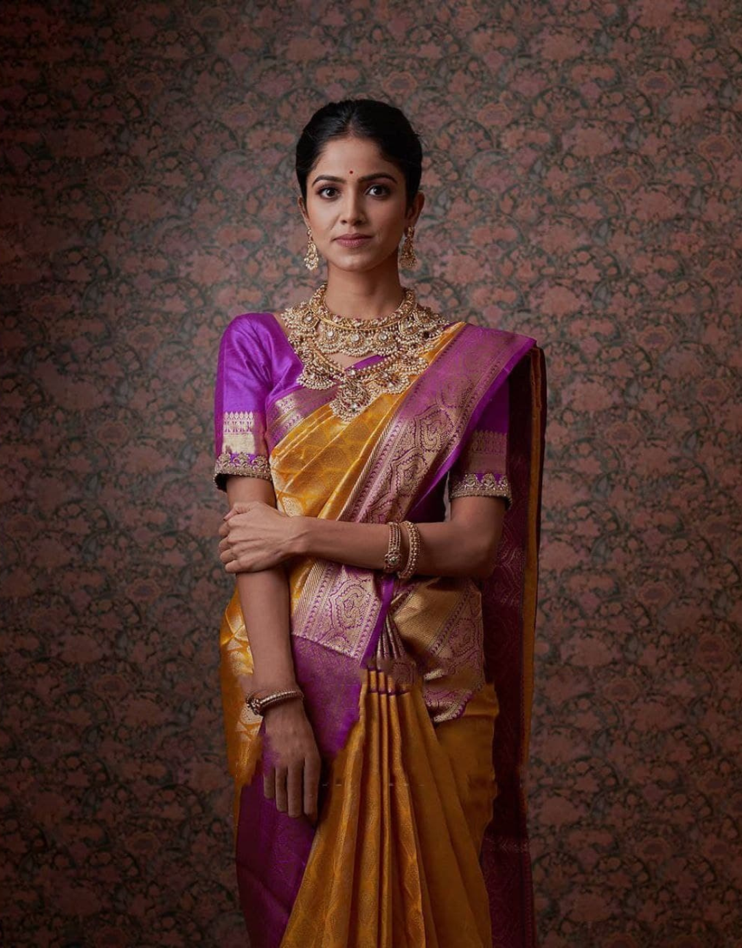 Meera Musted Yellow Kanchipuram Saree