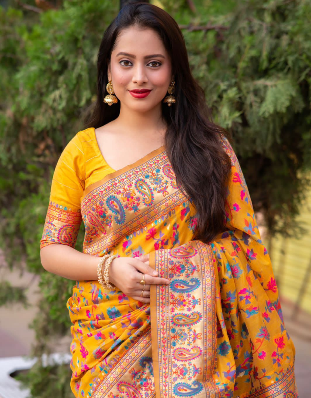 Harshita Yellow Kashmiri Silk Saree