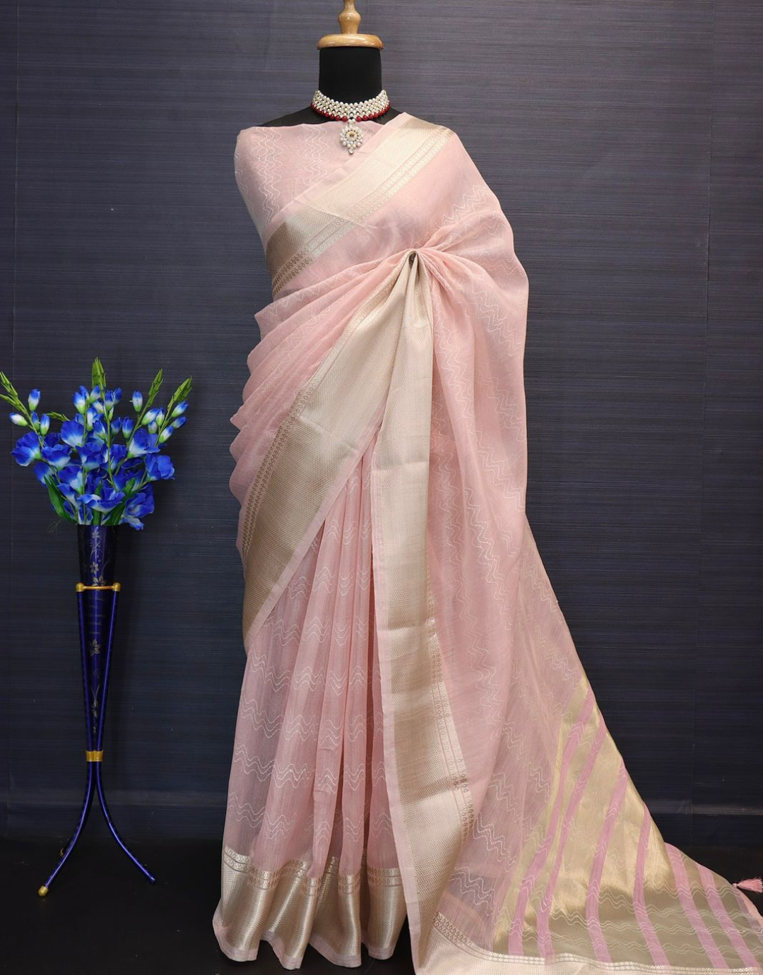 Janvi Pink Tusshar Silk Saree