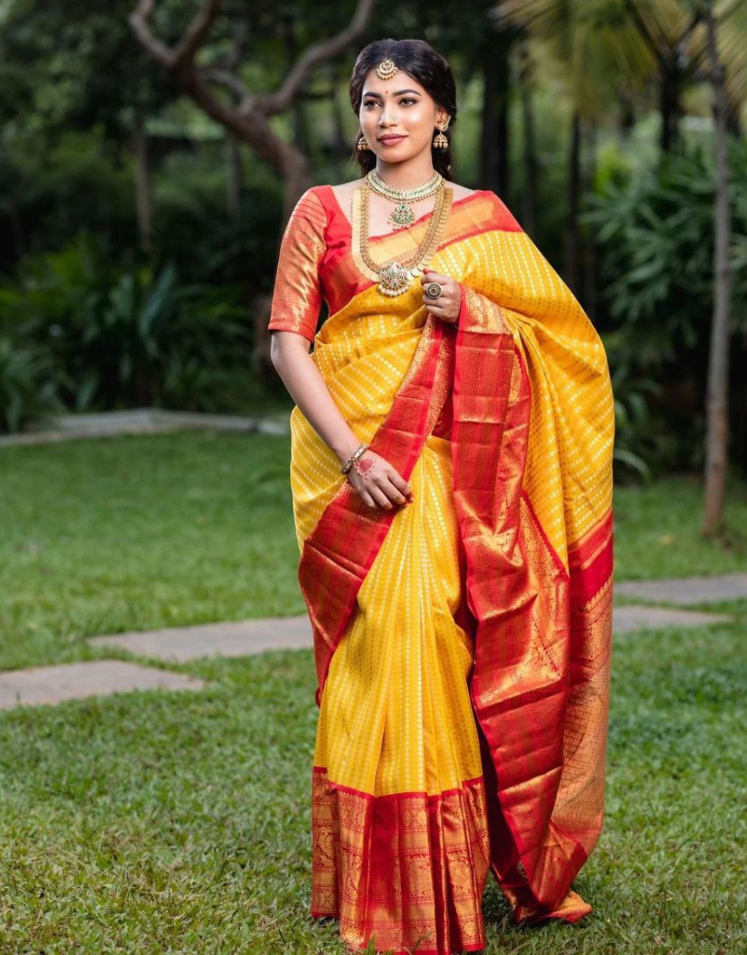 Buy Banarasi Khaddi Chiffon Saree Yellow Red|Saree|Jhakhas
