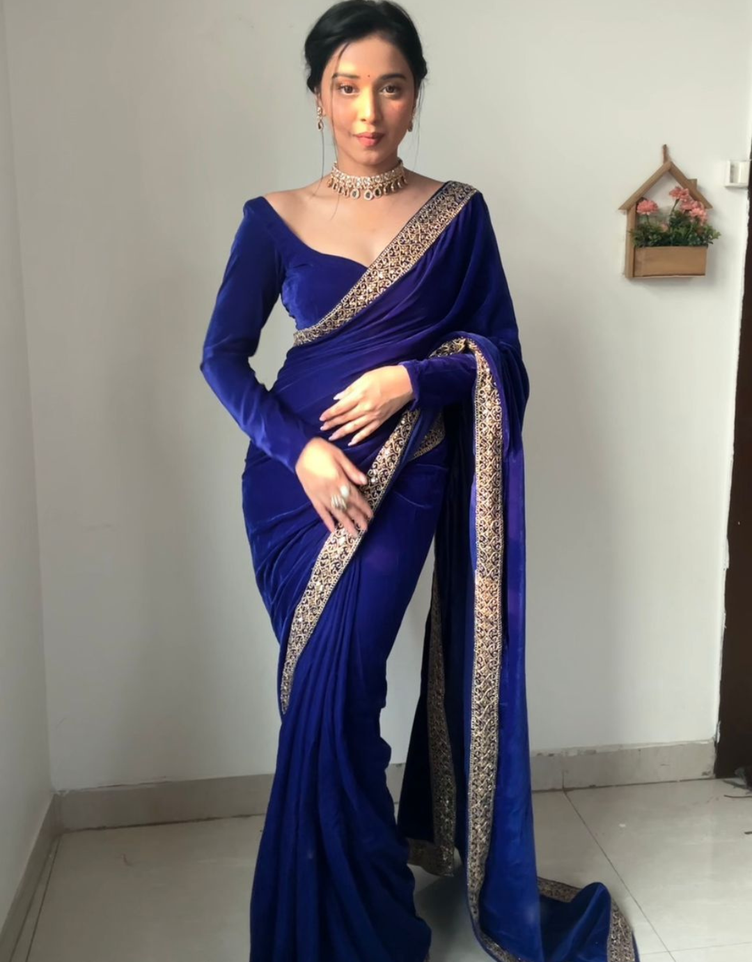 Buy sadika women's solid plain daily wear royal blue georgette saree Online  at Best Prices in India - JioMart.