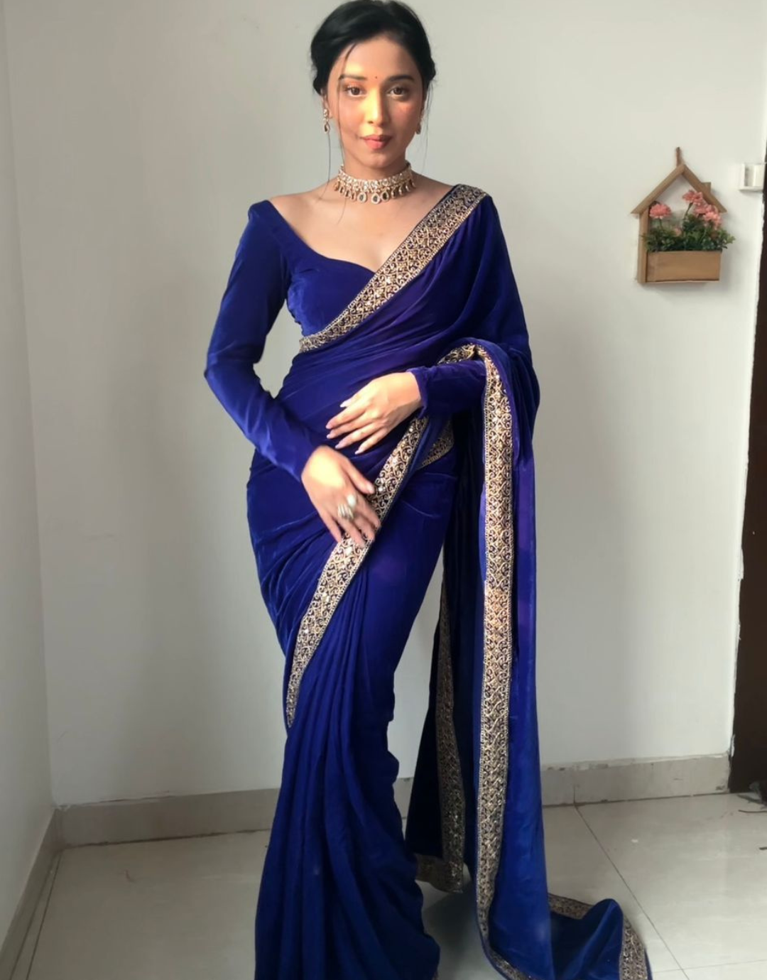 Chahat Royal Blue Velvet Ready To Wear Saree