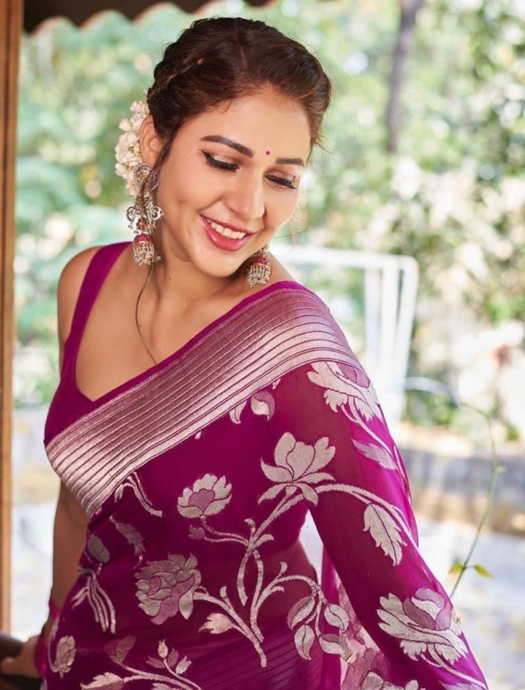 Viaana Dark Pink Soft Silak Saree With Attached Blouse