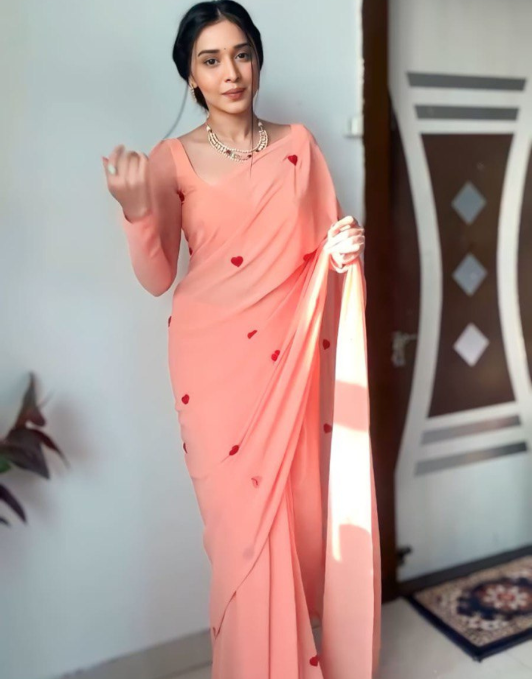Vena Peach Ready To Wear Saree