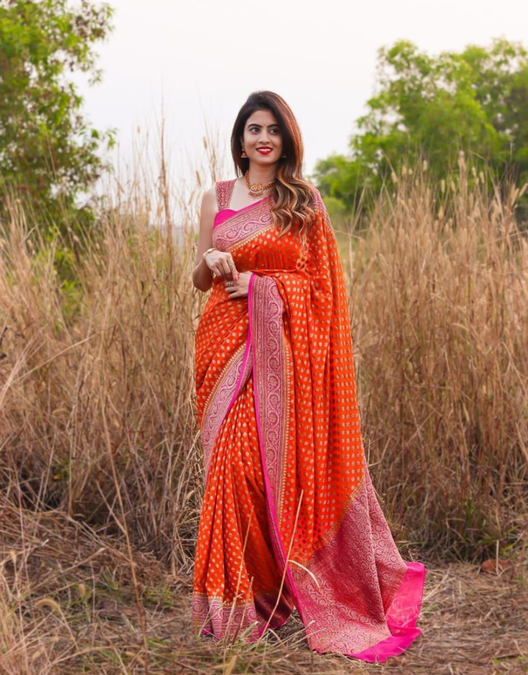 Neha Orange Soft Silk Saree