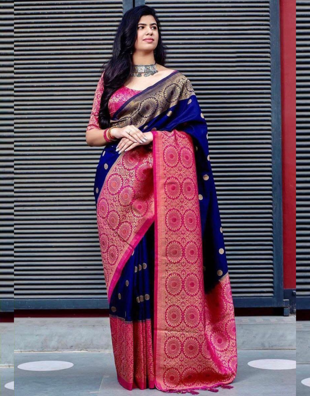 Pooja Navy Blue Soft Banarasi Silk Saree With Attractive Blouse