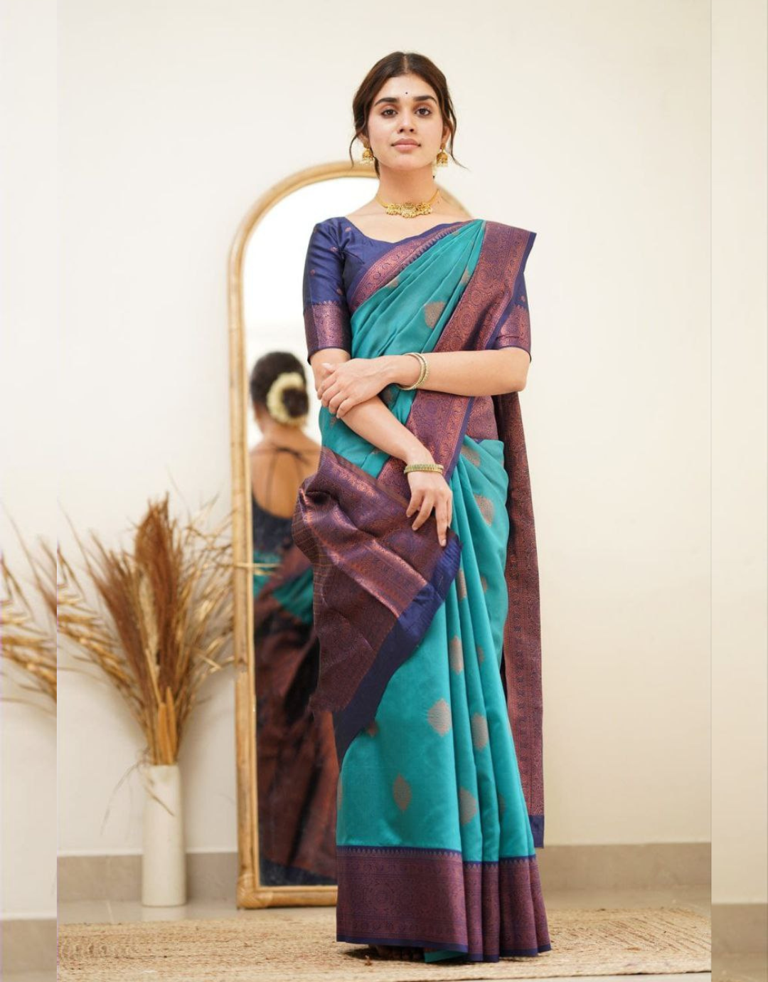 Mahira Turtle Green Soft Silk Saree – Zariknyaa