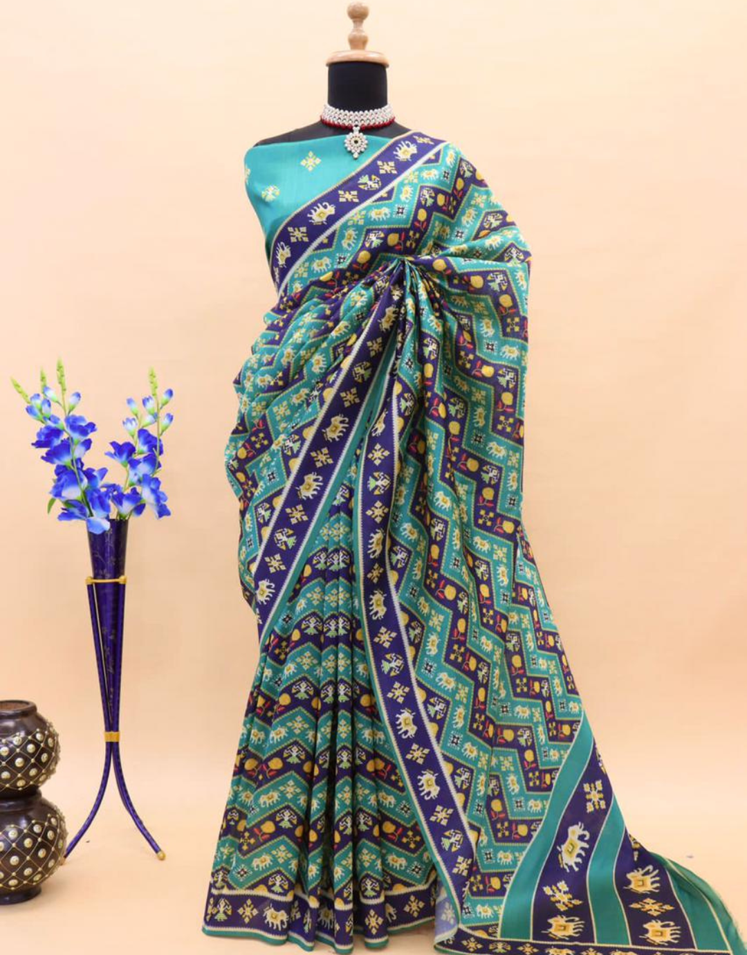 Priyanka Turquoise Blue Patola Soft Silk Saree