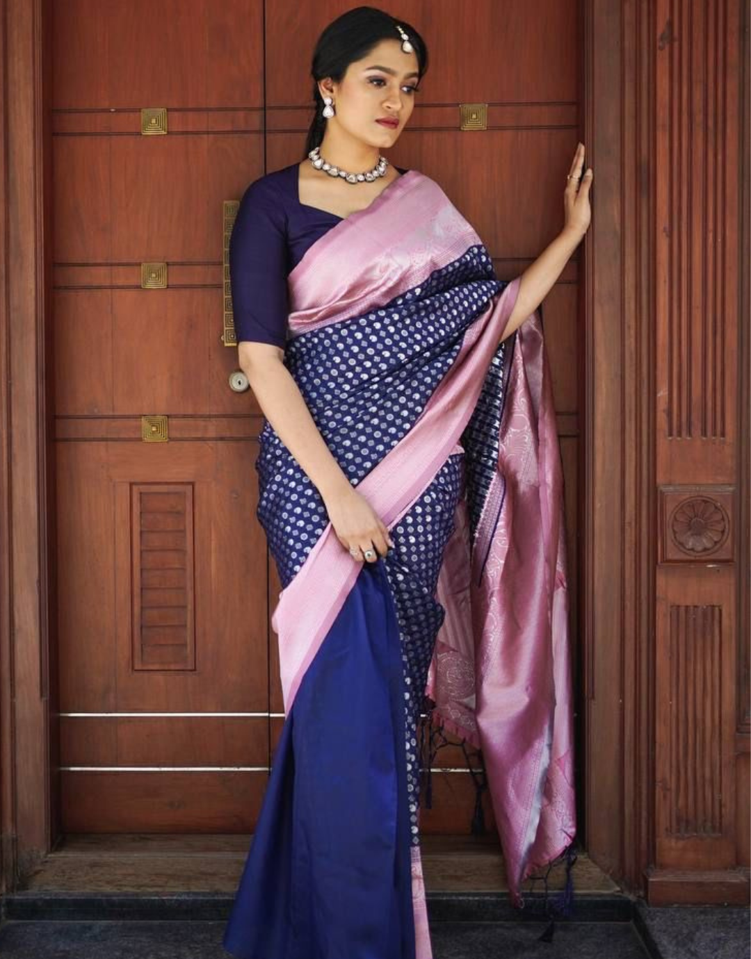 Spaghetti Strap Blouse Navy Blue Georgette Saree