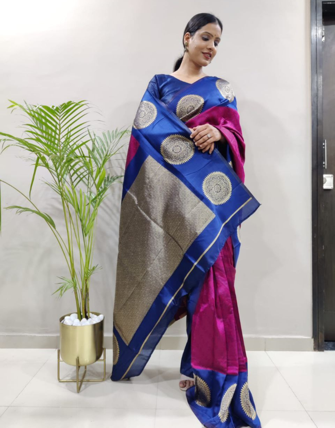 Sonal Blue Just One Minute Ready To Wear Soft Silk Saree