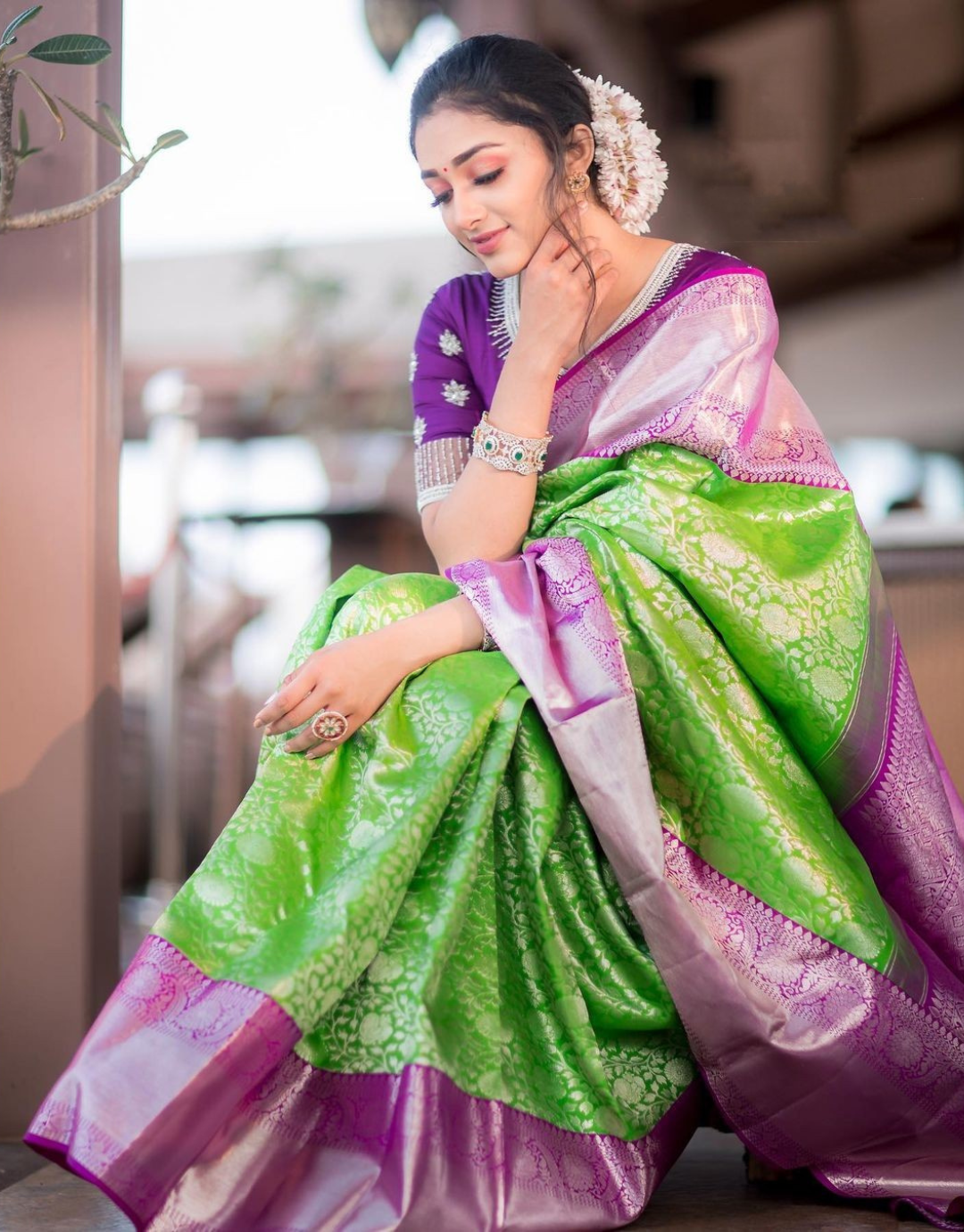 Conflate Sea Green Soft Silk Saree with Cynosure Blouse Piec