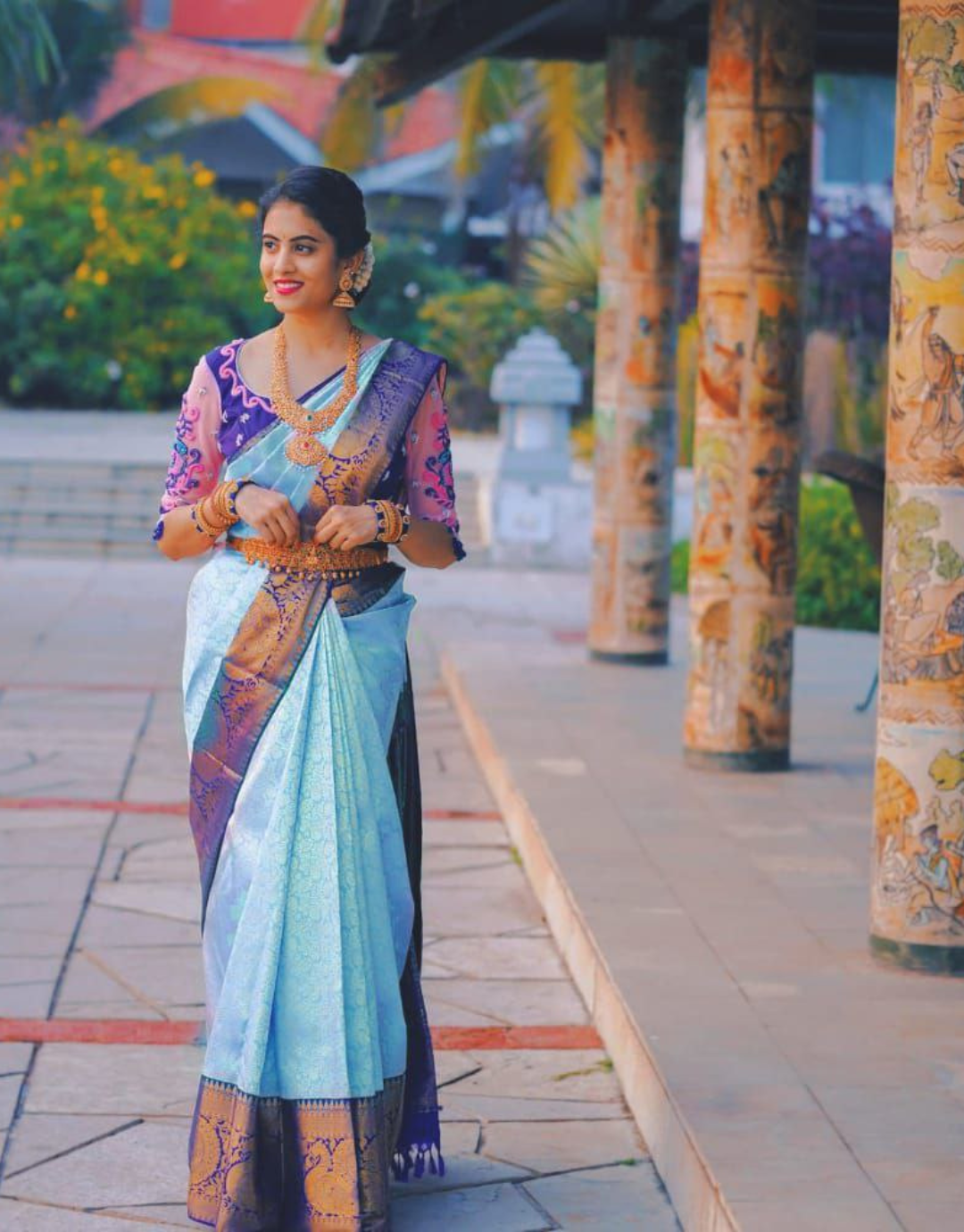 Swati Sky Blue Kanchipuram Saree