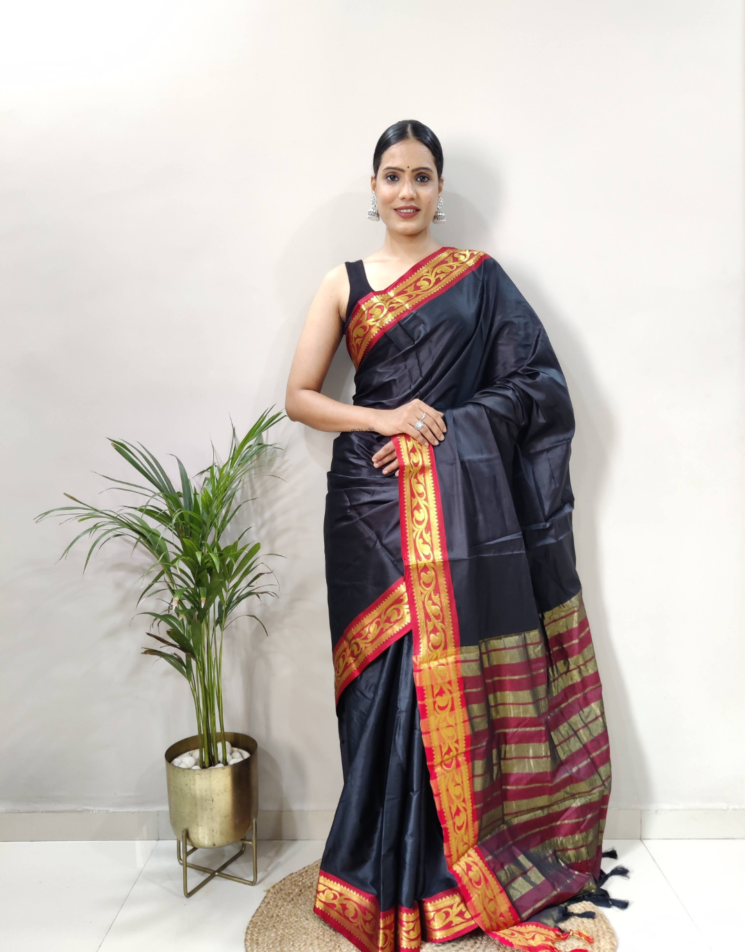 Preeti Black Soft Silk Saree