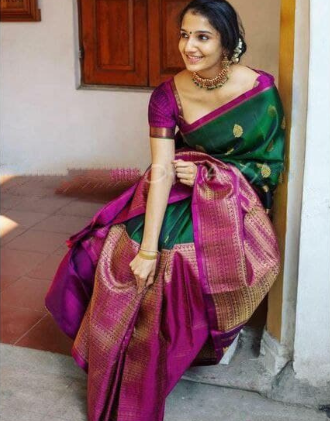 Ritika Gable Green Kanchipuram Silk Saree With Attractive Blouse