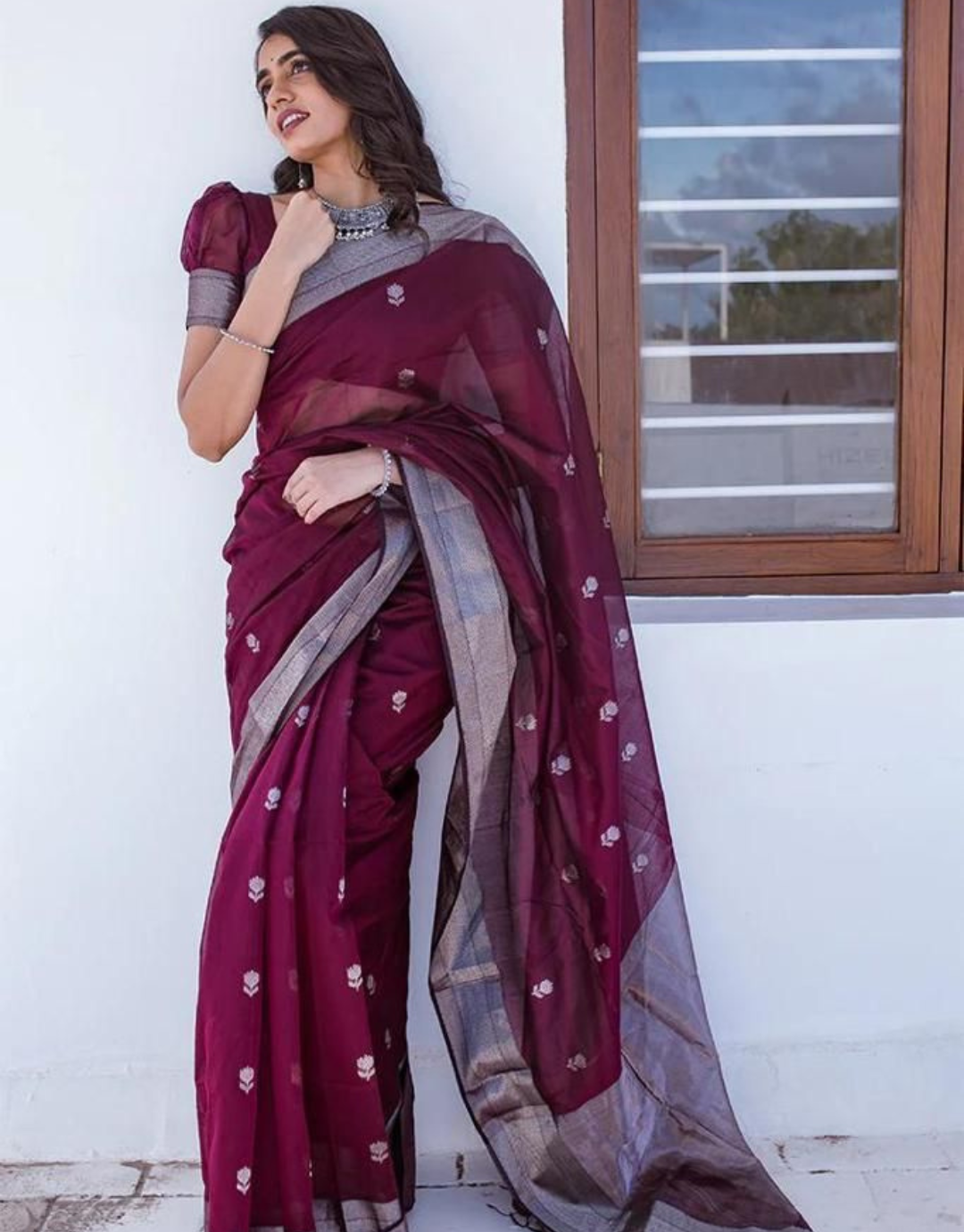 Vishwa Wine Linen Cotton Saree