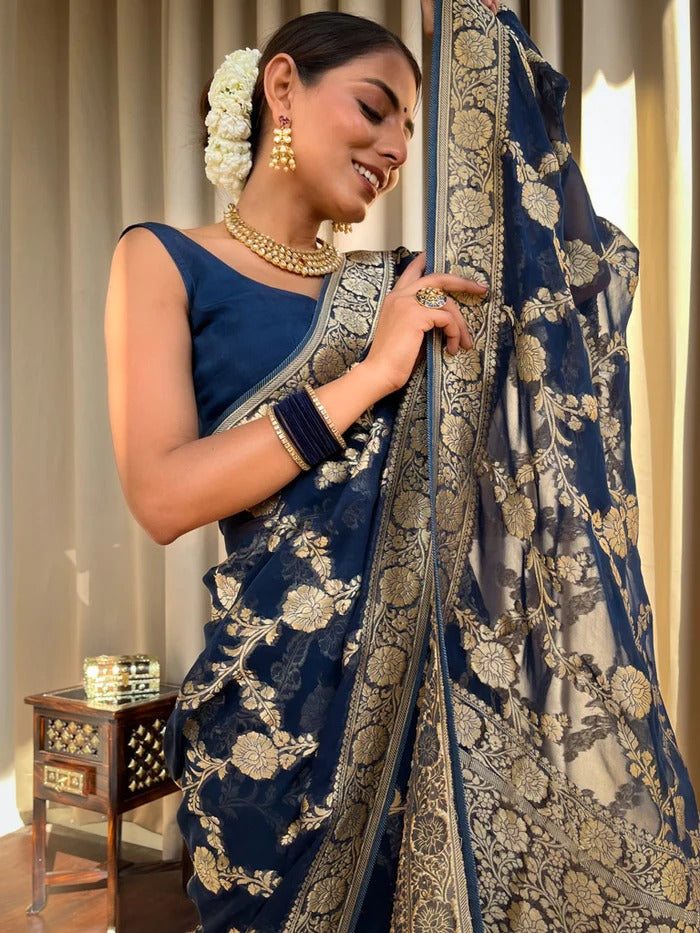Laita Blue Banarasi Silk Saree