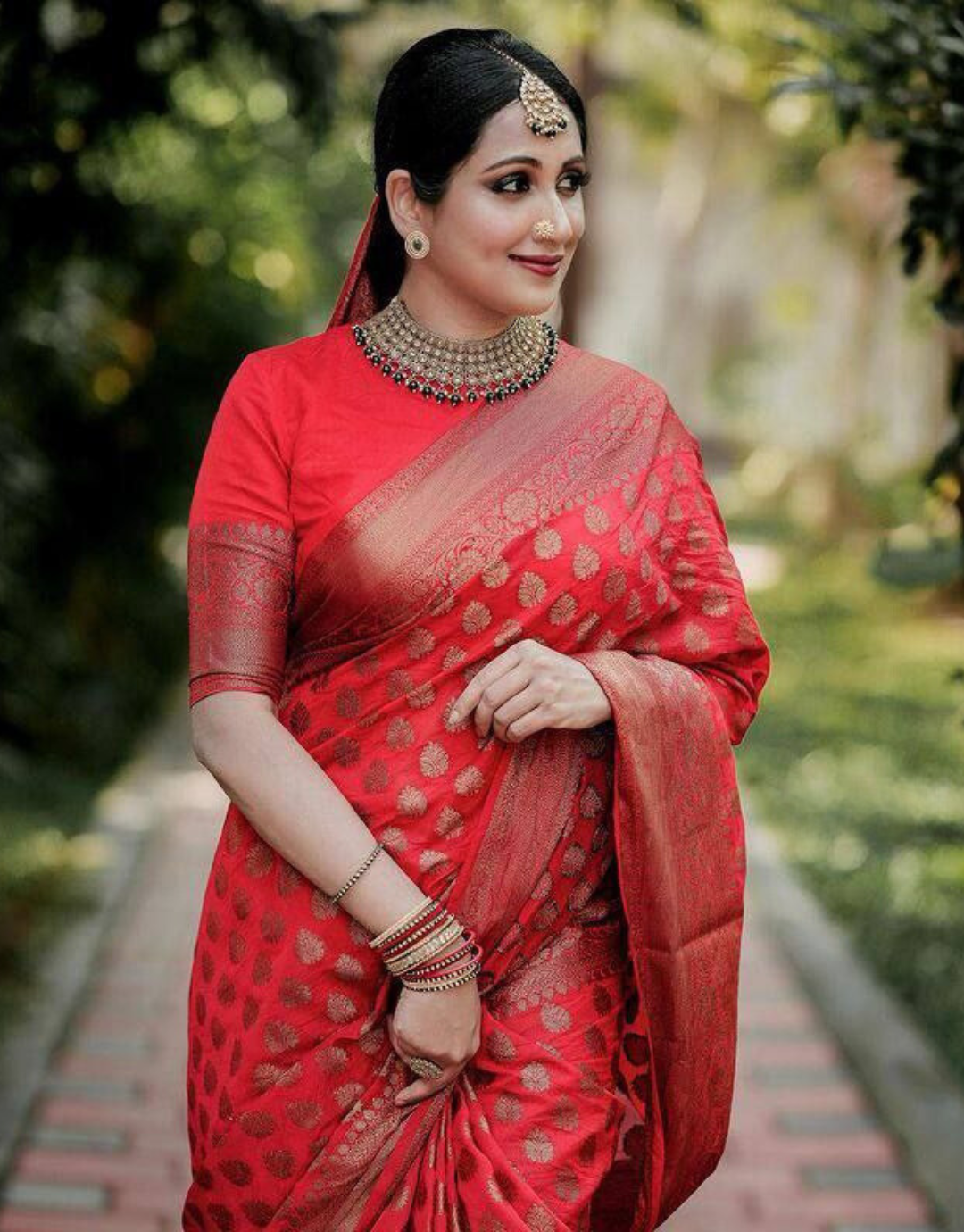 Reema Red Soft Banarasi Silk Saree With Attached Blouse