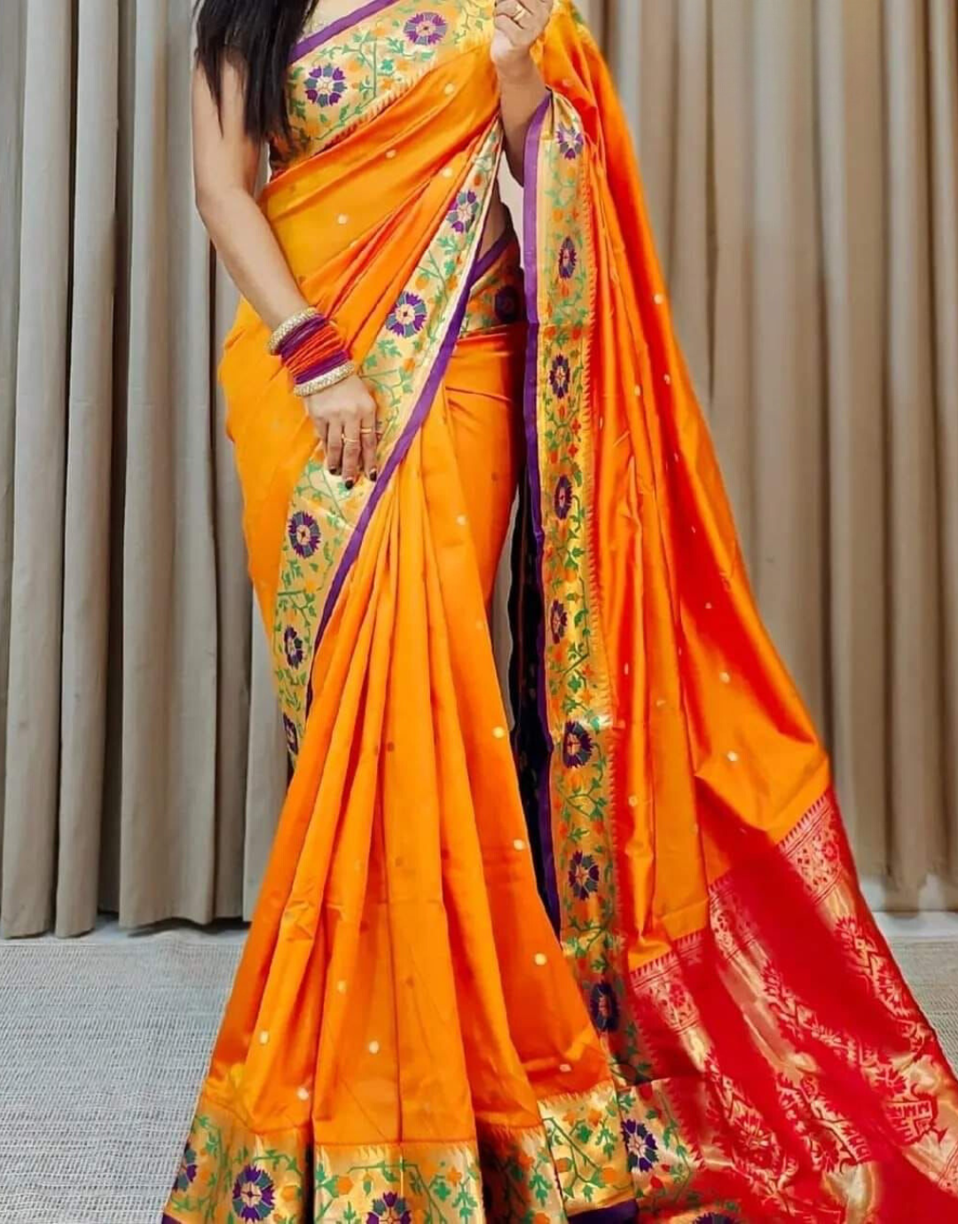 Nikita Orange Paithani Silk Saree