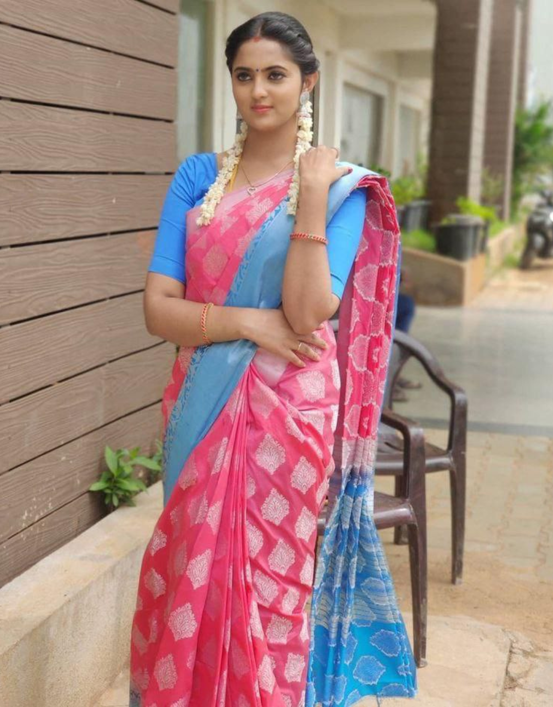 Nitya Pink-Sky Banarasi Silk Saree