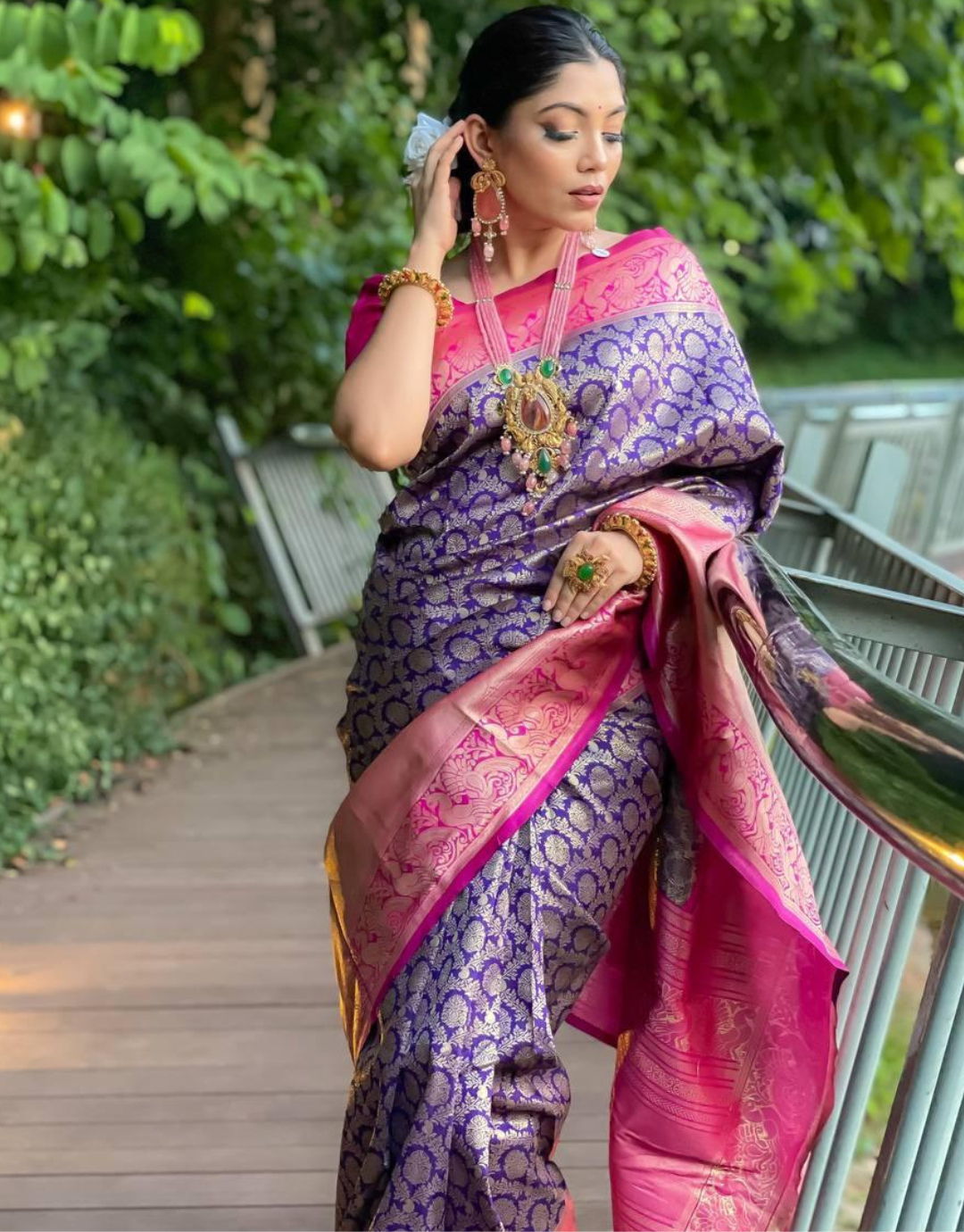 Red Banarasi Soft Silk Striped Silk Saree