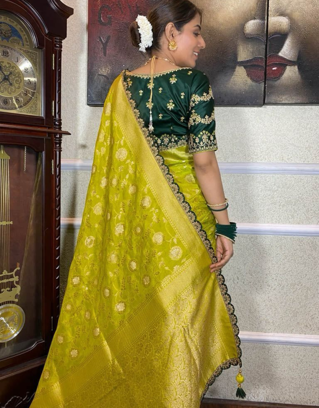 Yellow Reception Banarasi Silk Saree