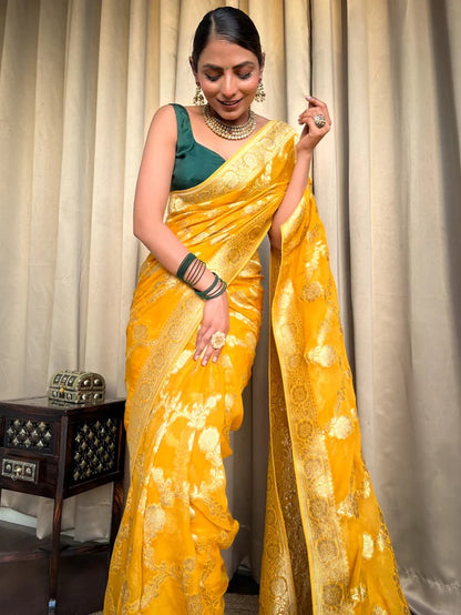 Laita Yellow Banarasi Silk Saree