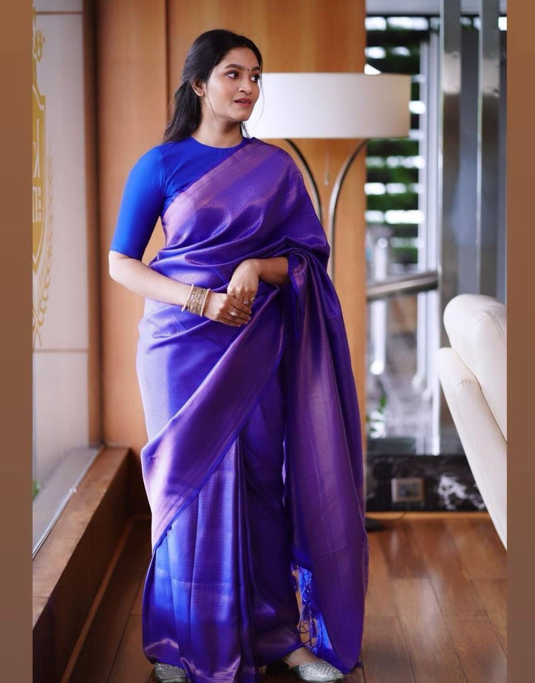 Shara RoyalBlue Banarasi Soft Silk Saree