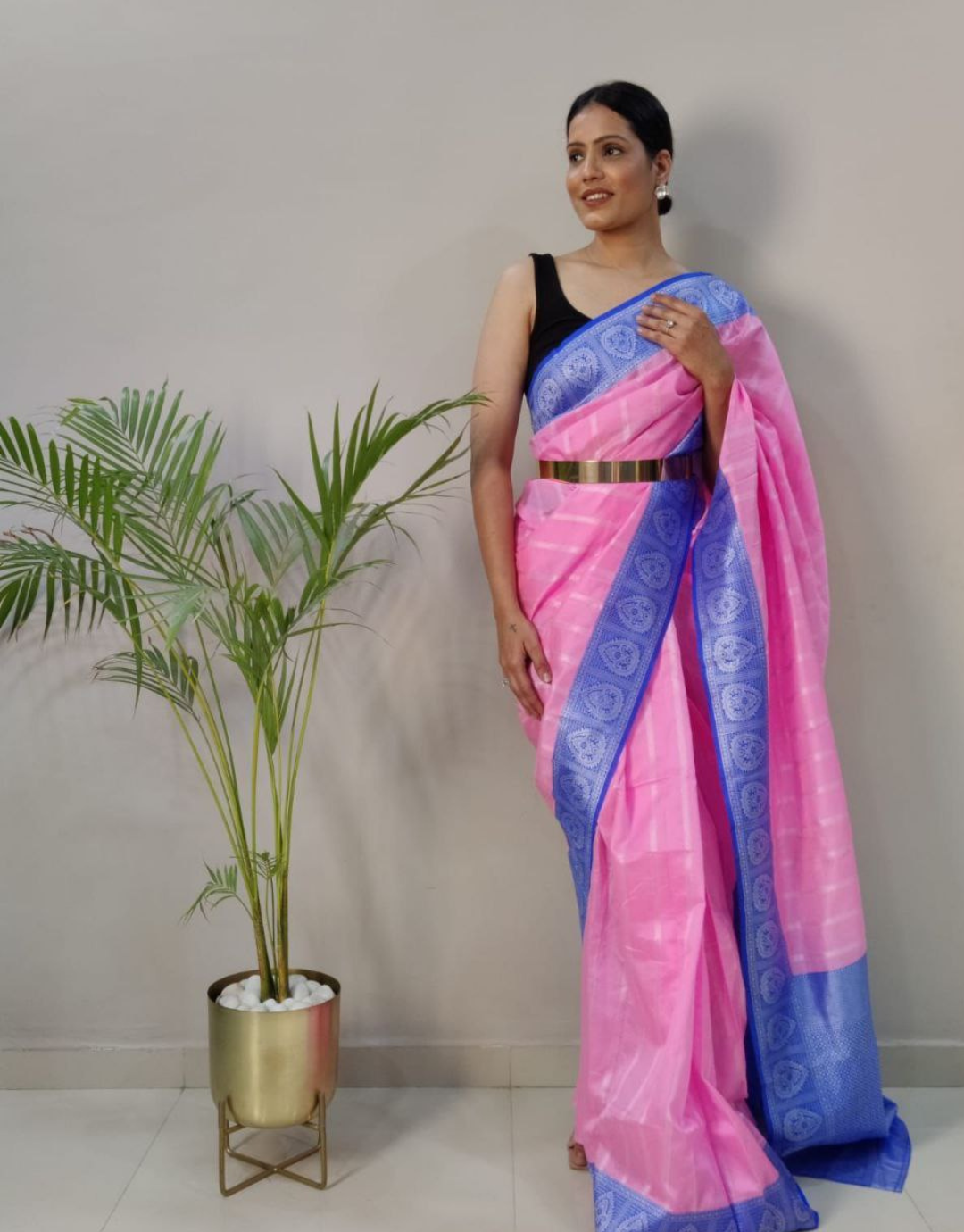 Neha Pink Just One Minute Ready To Wear Soft Silk Saree