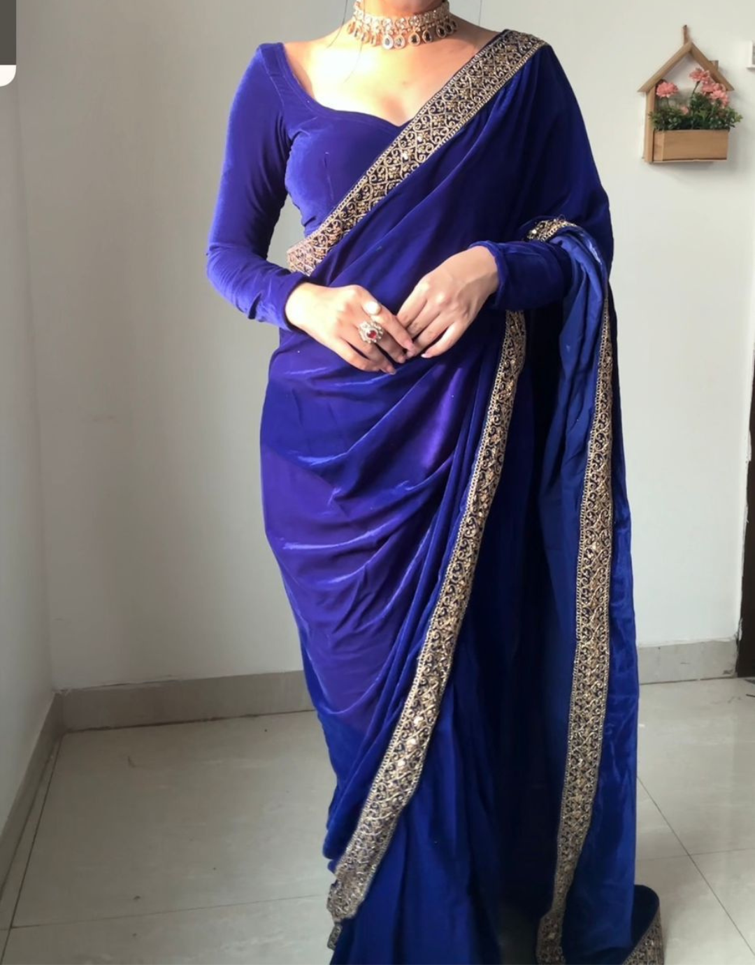 Buy Cobalt Blue Pre Stitched Embellished Saree with Blouse by REETI ARNEJA  at Ogaan Online Shopping Site