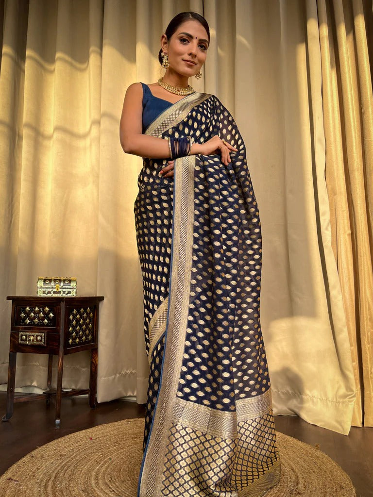 Kaya Blue Banarasi Silk Saree