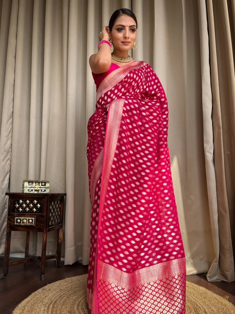 Kaya Pink Banarasi Silk Saree