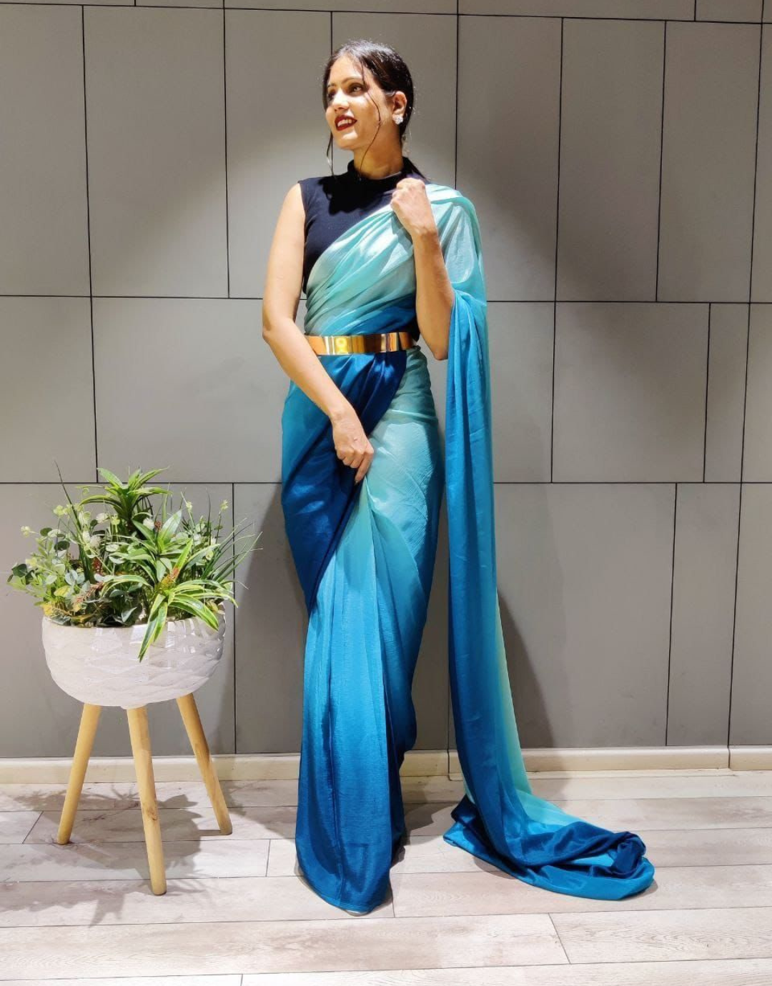 Riya blue 1-Minute Ready To Wear Soft Silk Saree