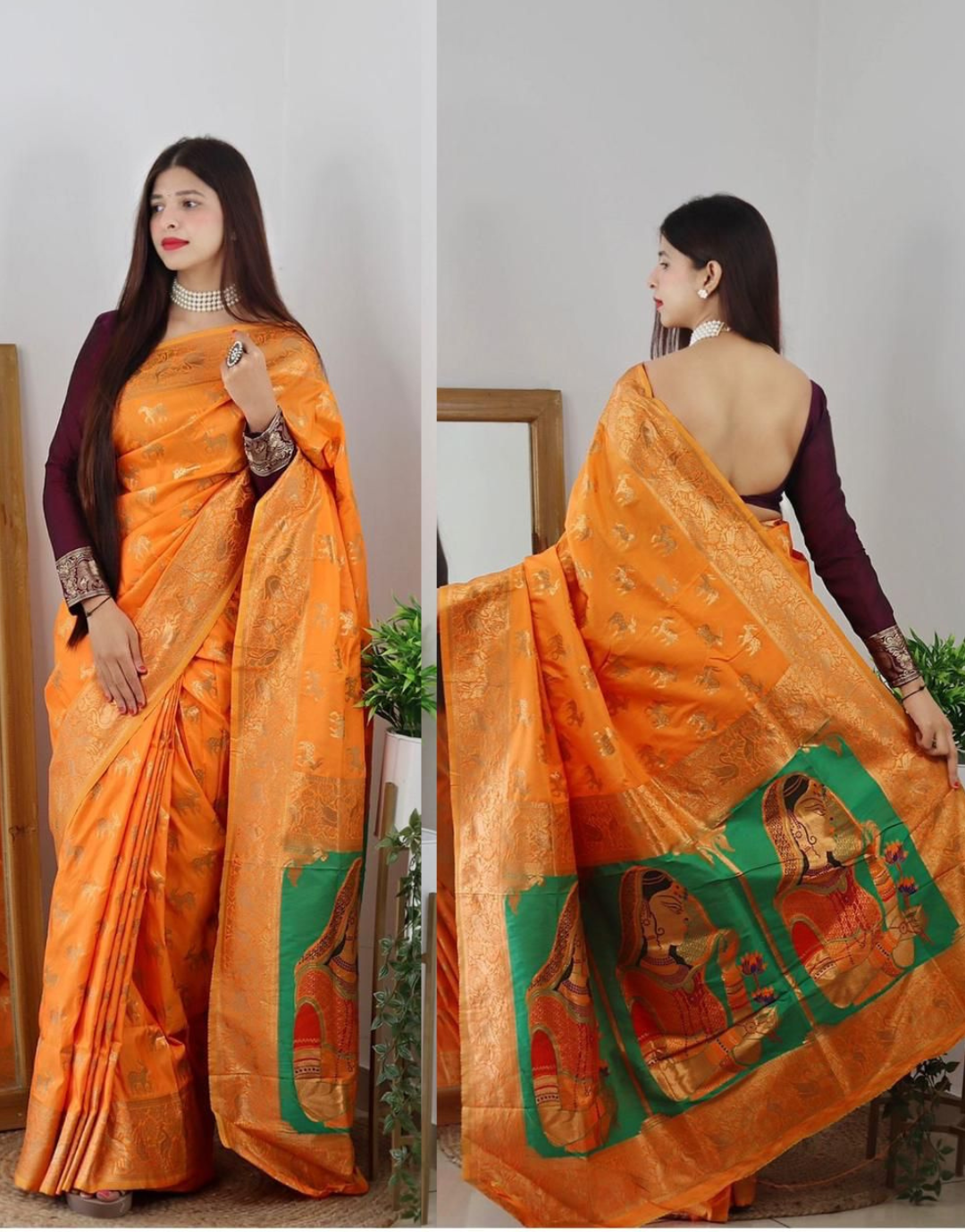 Jiya Orange Paithani Silk Saree