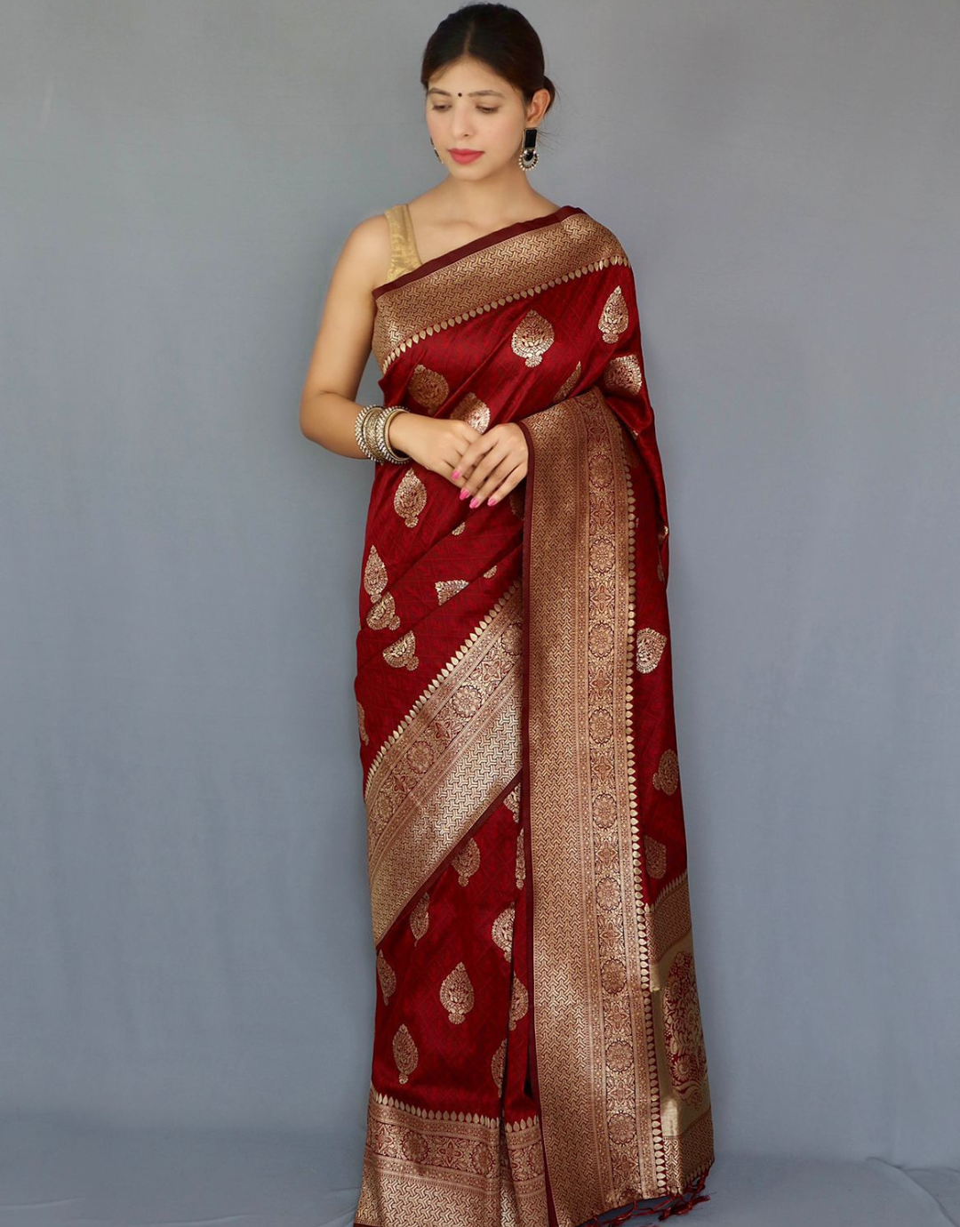 Binal Maroon Banarasi Silk Saree