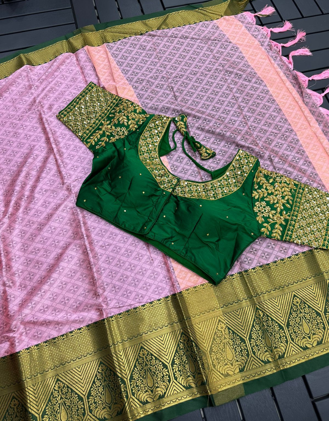 Lime Green Cotton Readymade Blouse – Palam Silks