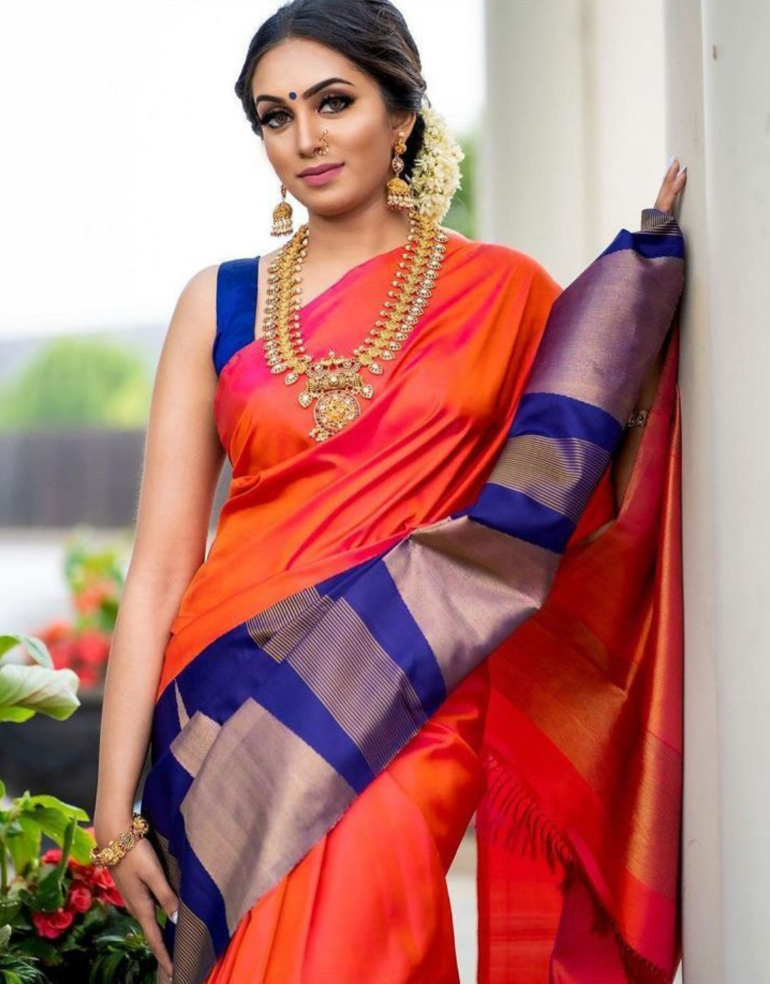 Delightful Soft Lichi Silk Golden Zari Design Orange Color Saree –  bollywoodlehenga